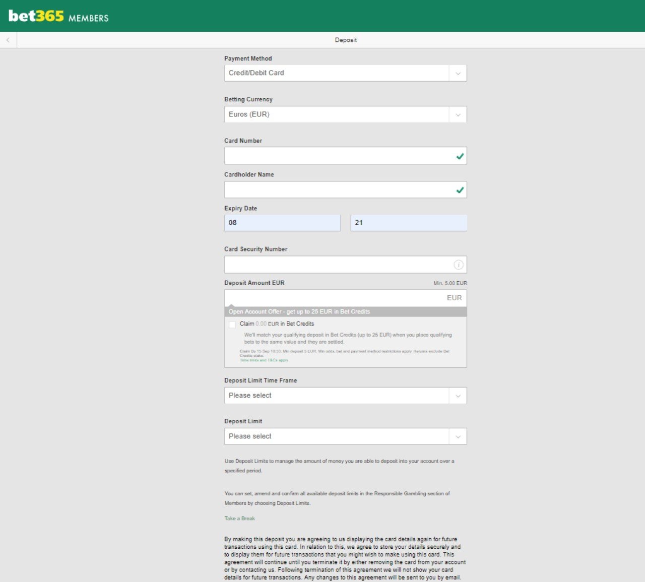 Уплата на средства на bet365