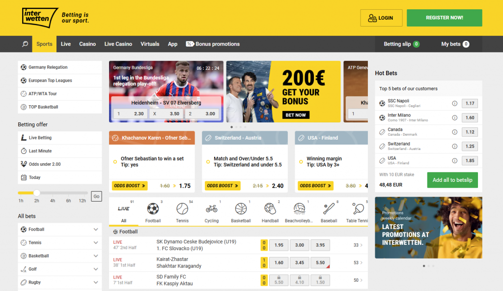 Interwetten почетна страна