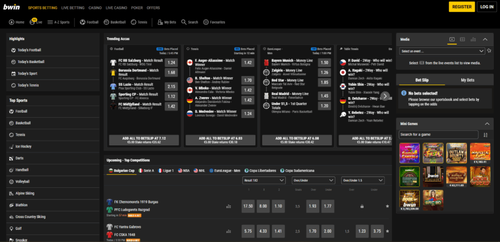 Насловна страна на Bwin обложувалница