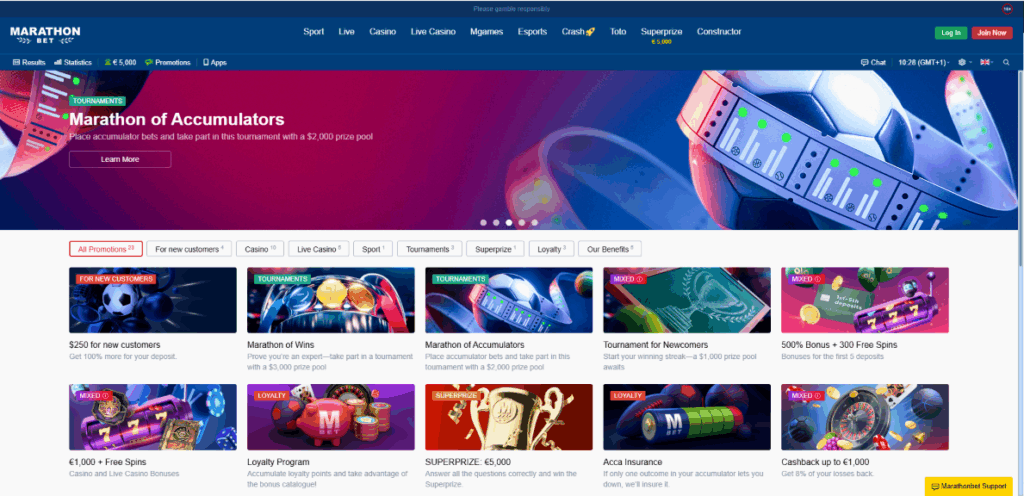 Бонуси и промоции на Marathonbet онлајн обложувалница