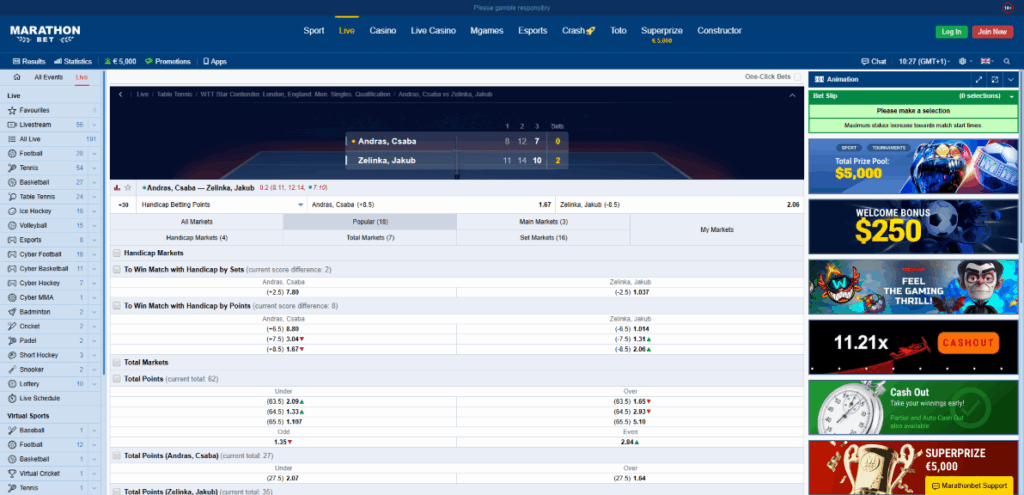 Обложување во живо на Marathon bet
